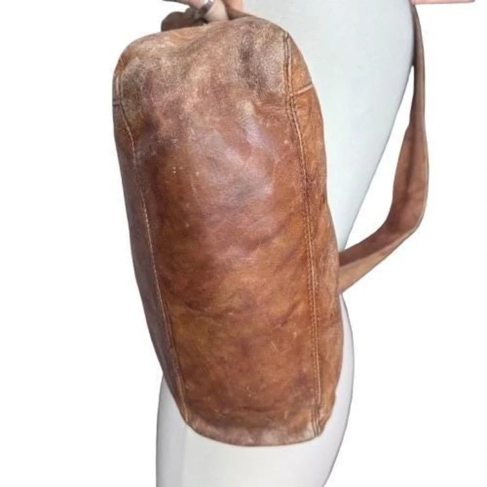 Vintage 90's brown patina leather hobo purse Worn-in Distressed Fest Boho Hippie